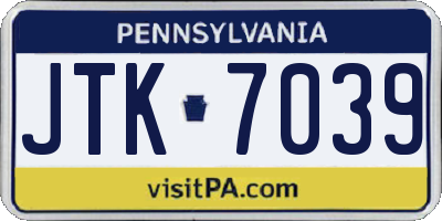 PA license plate JTK7039