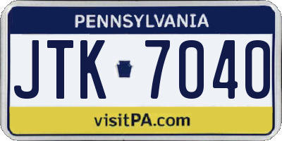 PA license plate JTK7040