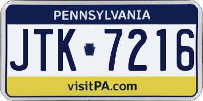 PA license plate JTK7216