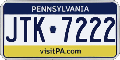 PA license plate JTK7222