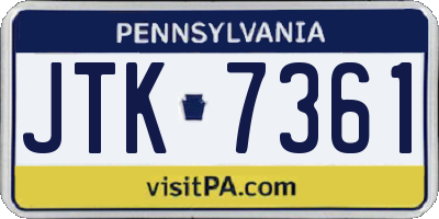 PA license plate JTK7361