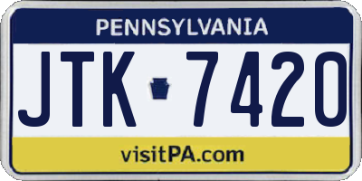 PA license plate JTK7420