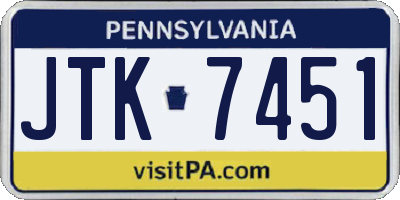 PA license plate JTK7451