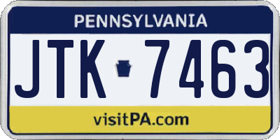 PA license plate JTK7463