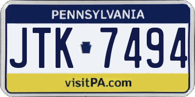 PA license plate JTK7494