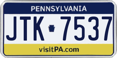 PA license plate JTK7537