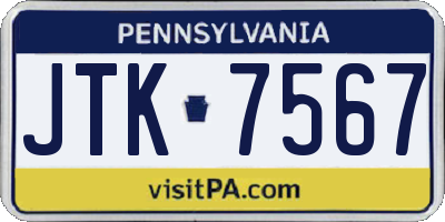 PA license plate JTK7567
