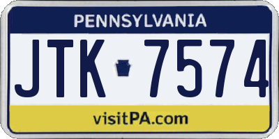 PA license plate JTK7574