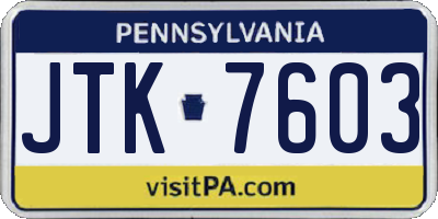 PA license plate JTK7603