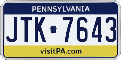 PA license plate JTK7643