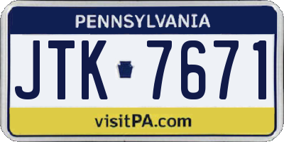 PA license plate JTK7671