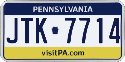 PA license plate JTK7714