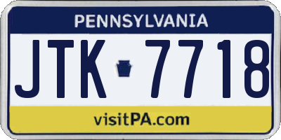 PA license plate JTK7718