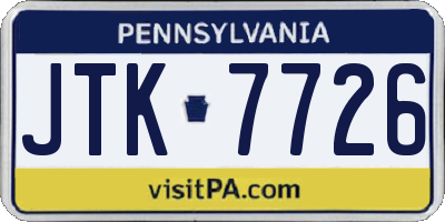 PA license plate JTK7726