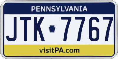 PA license plate JTK7767
