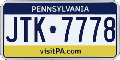 PA license plate JTK7778