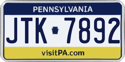 PA license plate JTK7892