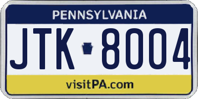 PA license plate JTK8004