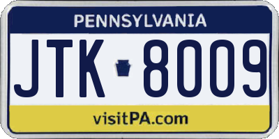 PA license plate JTK8009