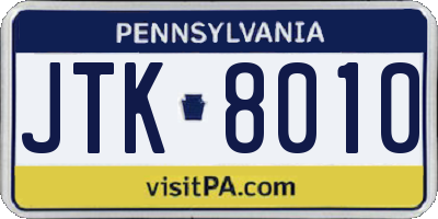PA license plate JTK8010