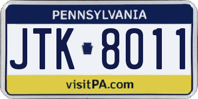 PA license plate JTK8011