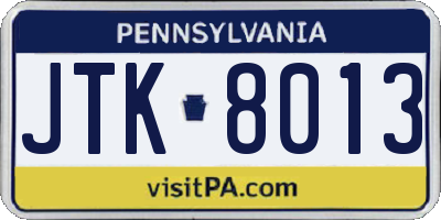 PA license plate JTK8013