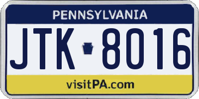 PA license plate JTK8016