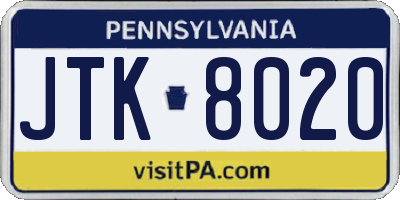 PA license plate JTK8020