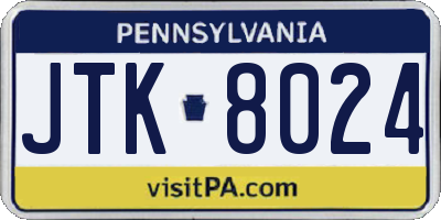 PA license plate JTK8024