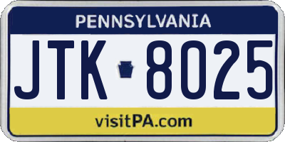 PA license plate JTK8025