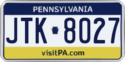 PA license plate JTK8027