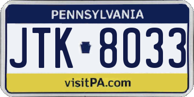 PA license plate JTK8033