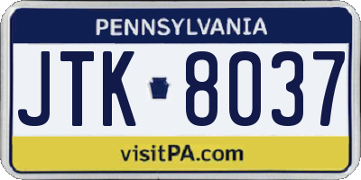 PA license plate JTK8037
