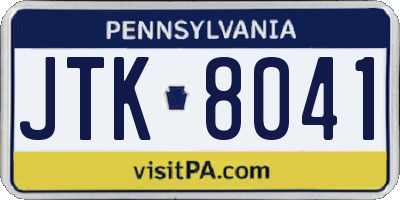 PA license plate JTK8041