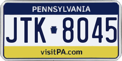PA license plate JTK8045