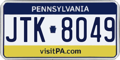 PA license plate JTK8049