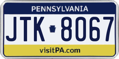 PA license plate JTK8067
