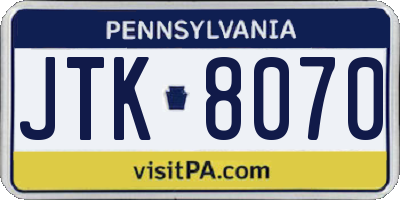PA license plate JTK8070