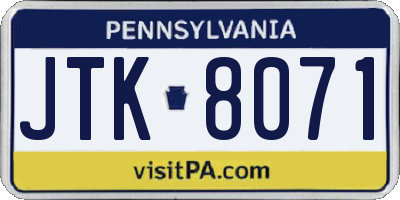 PA license plate JTK8071