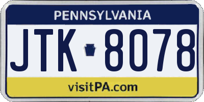 PA license plate JTK8078