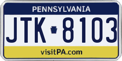 PA license plate JTK8103