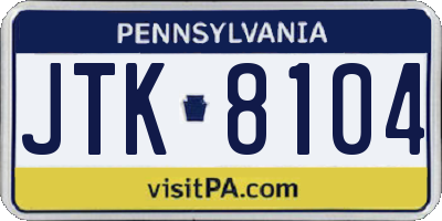 PA license plate JTK8104