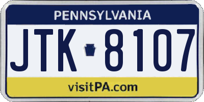 PA license plate JTK8107