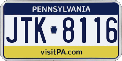 PA license plate JTK8116