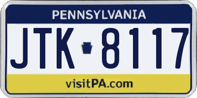 PA license plate JTK8117