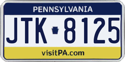 PA license plate JTK8125