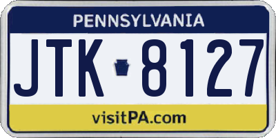 PA license plate JTK8127