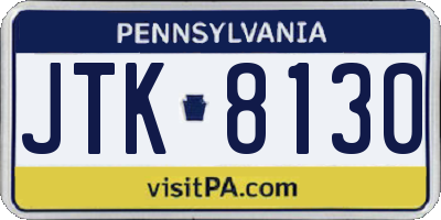PA license plate JTK8130
