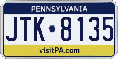PA license plate JTK8135