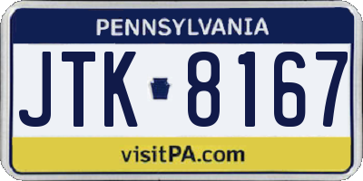 PA license plate JTK8167